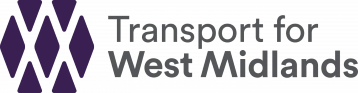 Logo of Transport for West Midlands featuring five purple diamonds on the left and the text "Transport for West Midlands" in grey.