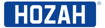 A blue rectangular logo with bold, white capital letters reading "HOZAH".