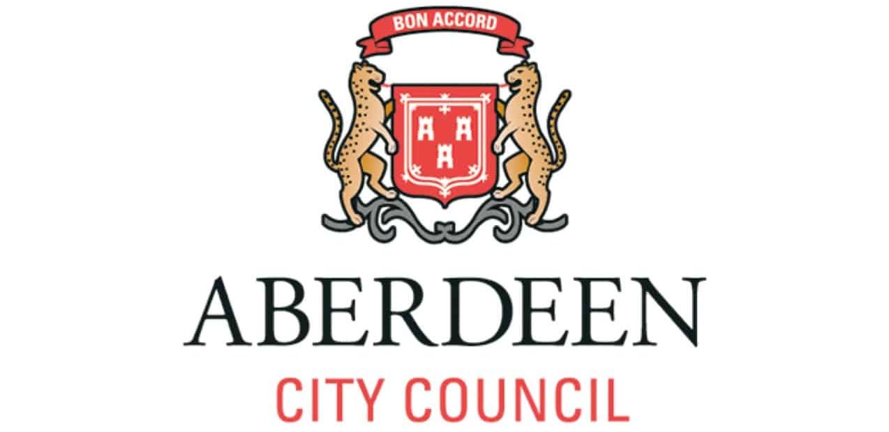 The image features the Aberdeen City Council logo. It includes a red shield with three white castles, two leopards, and the text "Bon Accord" above.