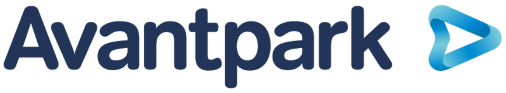 Logo with the word "Avantpark" in dark blue sans-serif font, accompanied by a stylized blue play button icon on the right.
